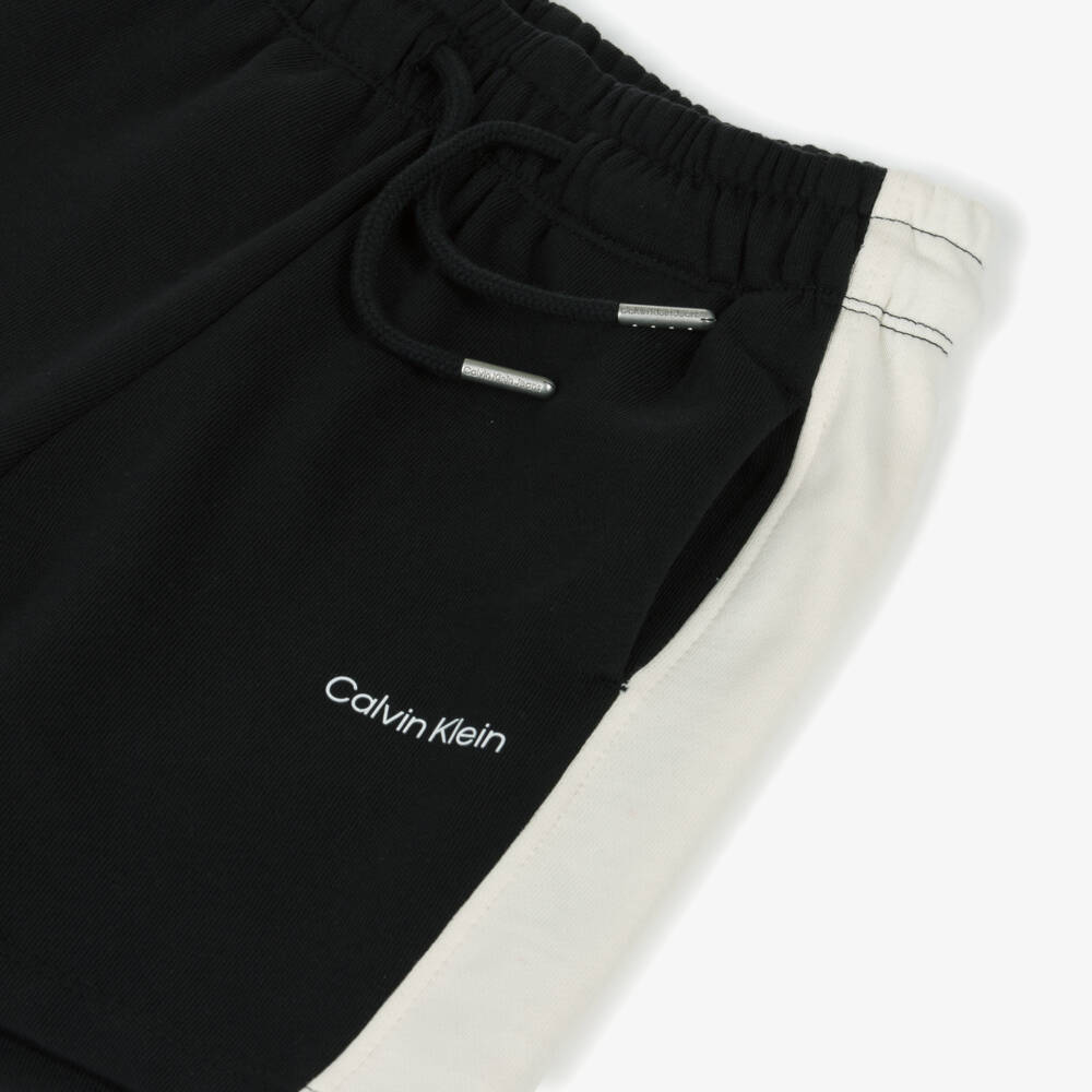 Calvin Klein-Boys Ivory-Trimmed Black Knit Shorts | Childrensalon Outlet