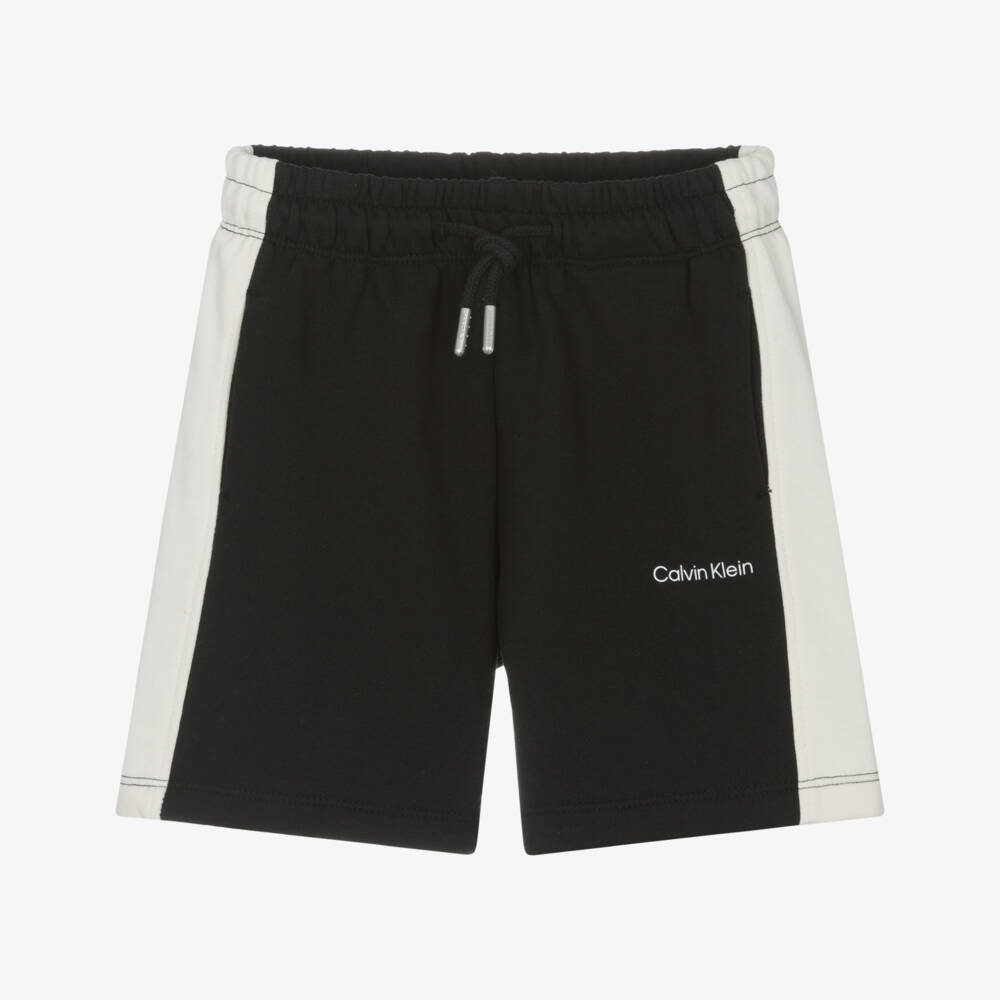Calvin Klein-شورت صبياني أسود بحواف عاجية | Childrensalon Outlet