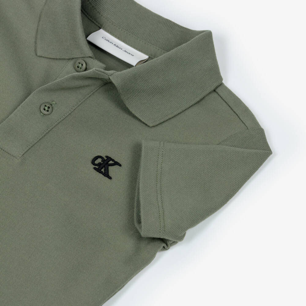 Calvin Klein-Boys Khaki Green Cotton Piqué Polo Shirt | Childrensalon Outlet