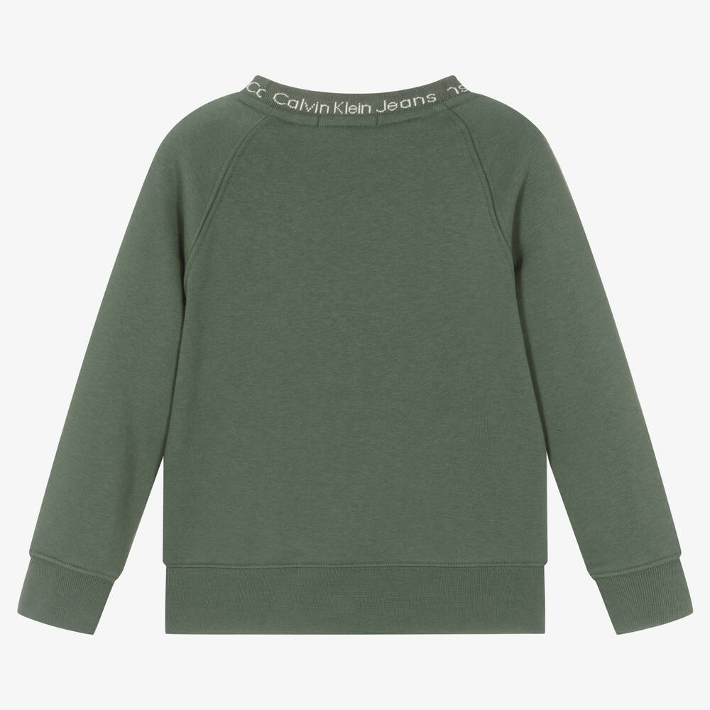 Calvin Klein-Boys Khaki Green Cotton Sweatshirt | Childrensalon Outlet