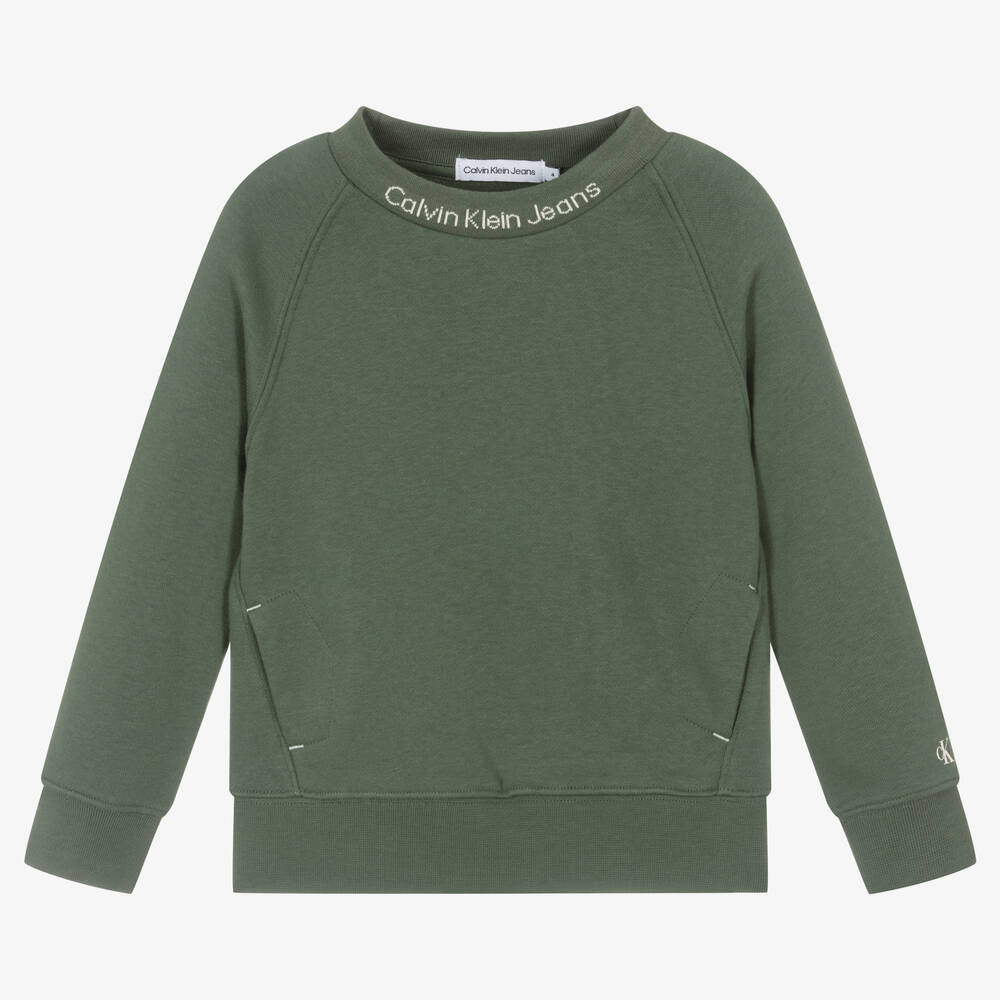 Calvin Klein - Sweat-shirt kaki en coton garçon | Childrensalon