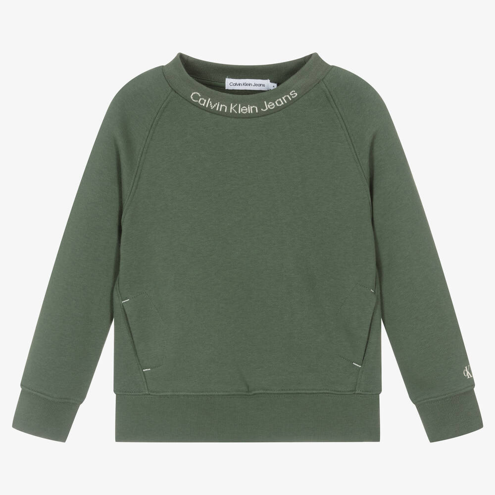 Calvin Klein-سويتشيرت قطن جيرسي لون أخضر كاكي للأولاد | Childrensalon Outlet