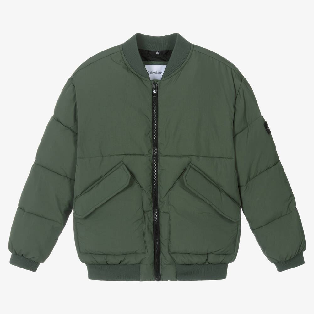 Calvin Klein - Boys Khaki Green Puffer Jacket | Childrensalon