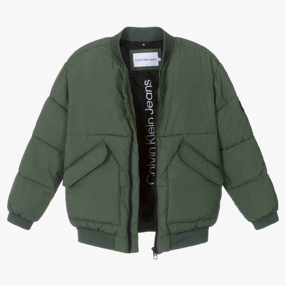 Calvin Klein-Boys Khaki Green Puffer Jacket | Childrensalon Outlet