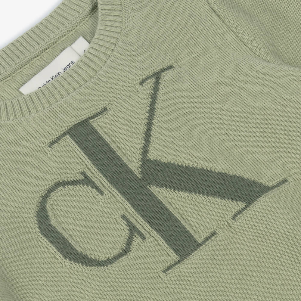 Calvin Klein-Boys Khaki Knit Cotton Pullover | Childrensalon Outlet