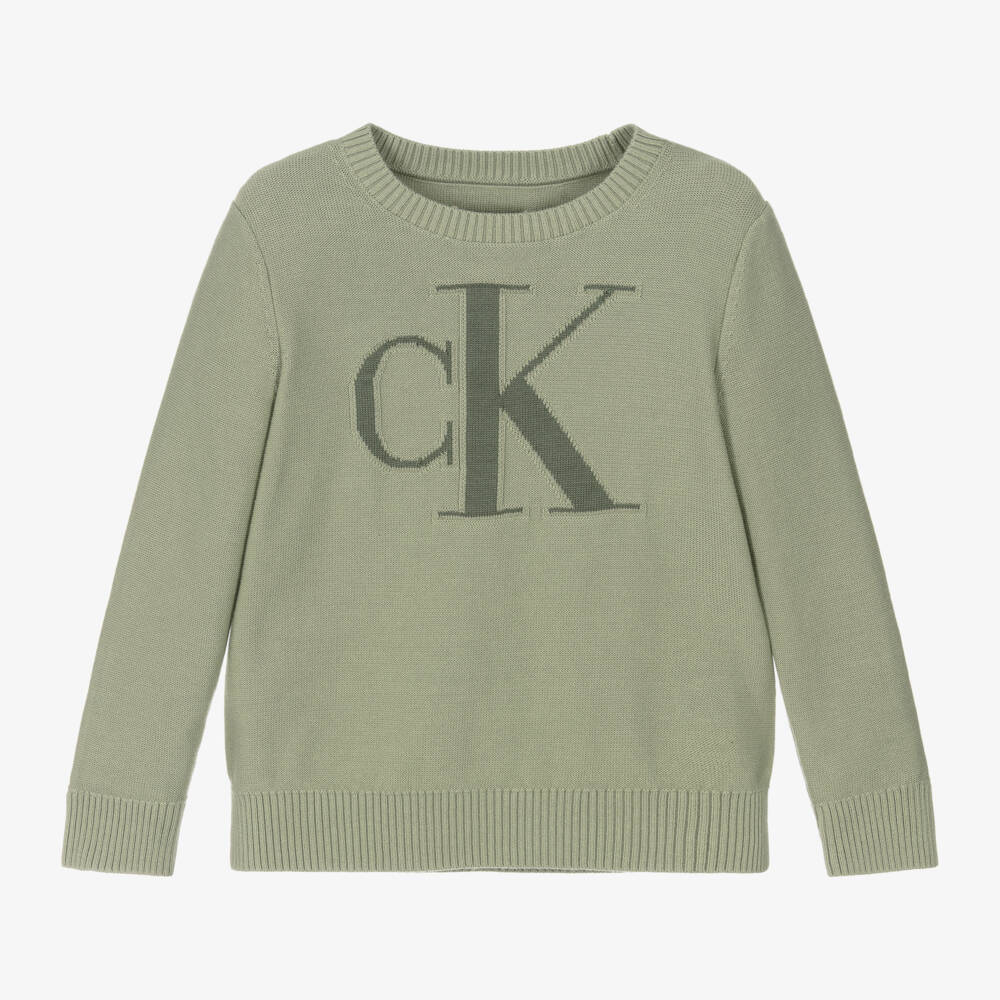 Calvin Klein-Boys Khaki Knit Cotton Pullover | Childrensalon Outlet
