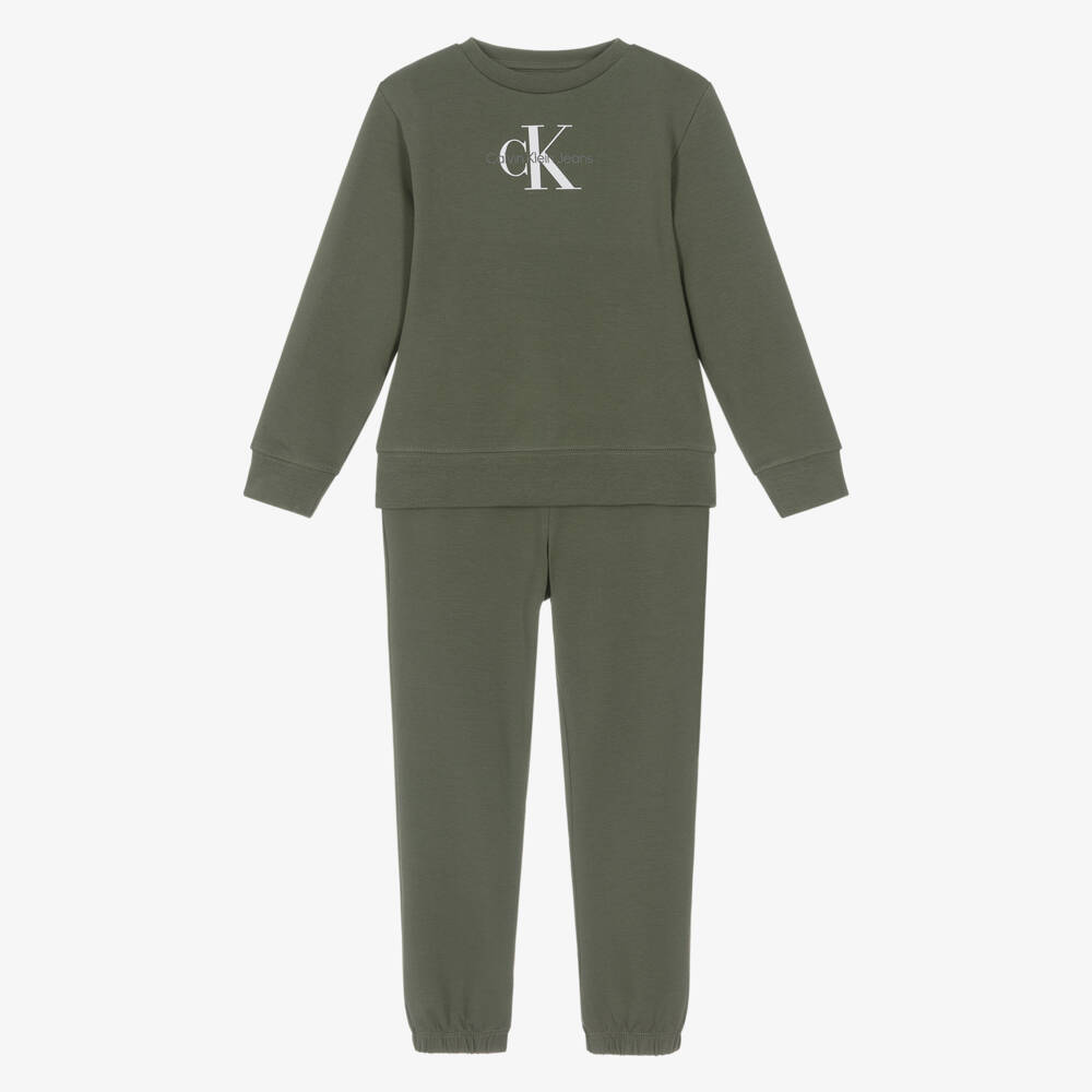 Calvin Klein-بدلة رياضية قطنية ناعمة باللون الكاكي للأولاد | Childrensalon Outlet