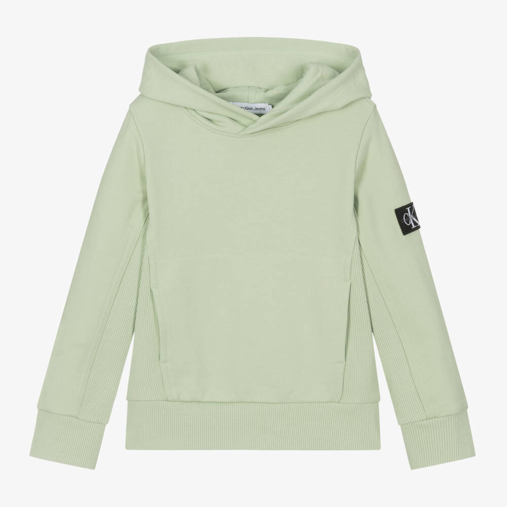 Calvin Klein-Boys Light Green Cotton Hoodie | Childrensalon Outlet