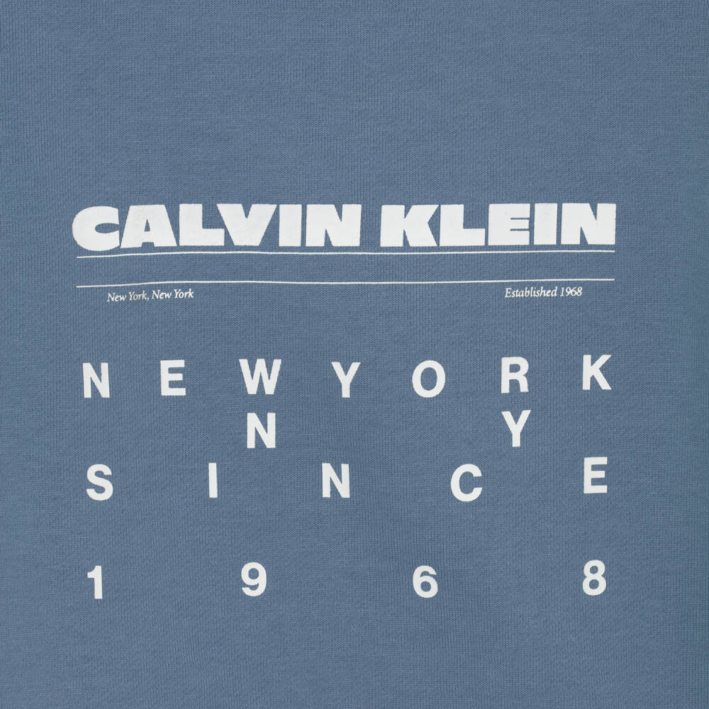 Calvin Klein-Boys Mid Blue Cotton Relaxed Backprint Logo Hoodie | Childrensalon Outlet