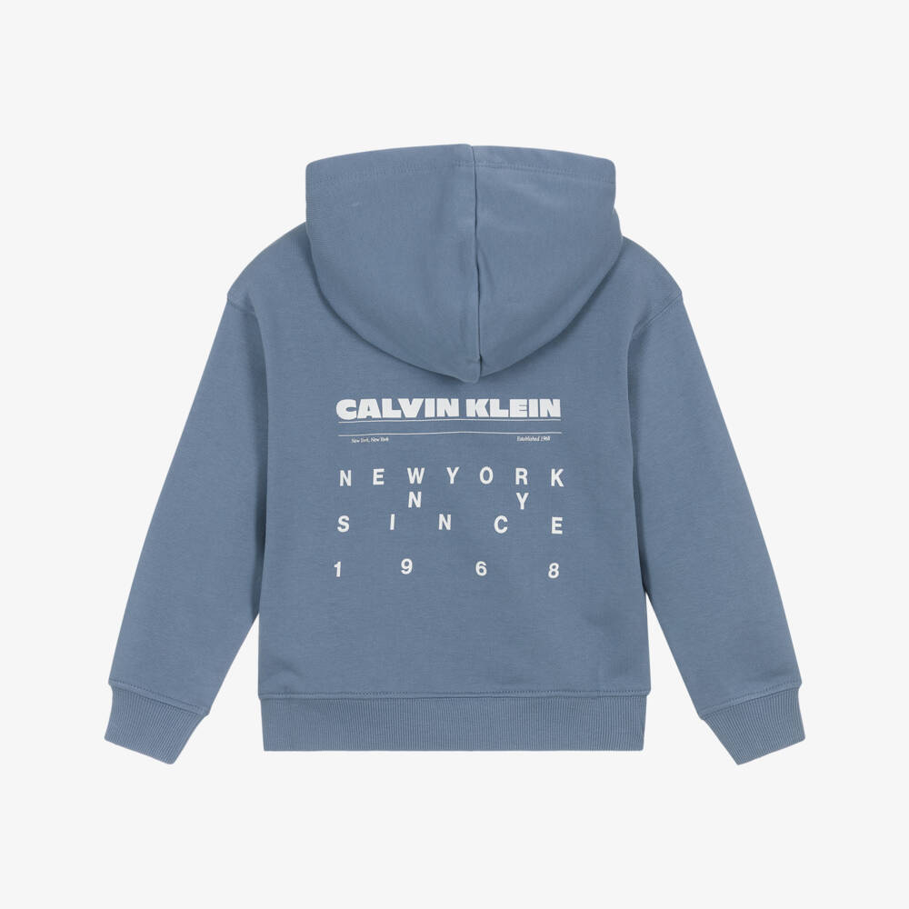 Calvin Klein-Boys Mid Blue Cotton Relaxed Backprint Logo Hoodie | Childrensalon Outlet