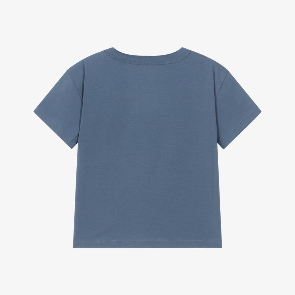 Calvin Klein-Boys Mid-Blue Cotton T-shirt with Monogram Logo | Childrensalon Outlet