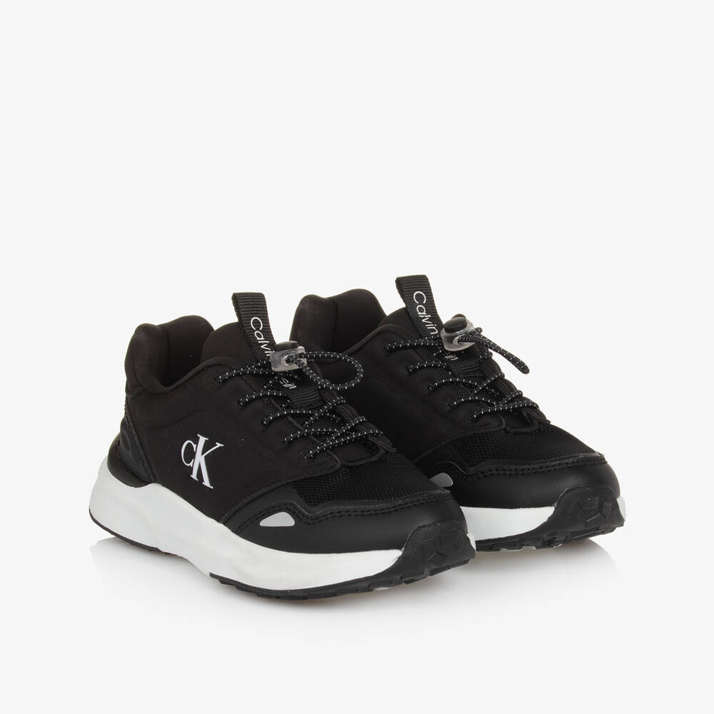 Calvin Klein-Boys Monogrammed Black Lace-Up Sneakers | Childrensalon Outlet