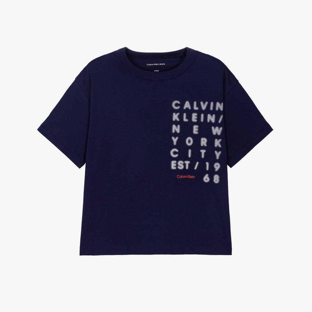 Calvin Klein-Boys Navy Blue Cotton New York Logo T-Shirt | Childrensalon Outlet