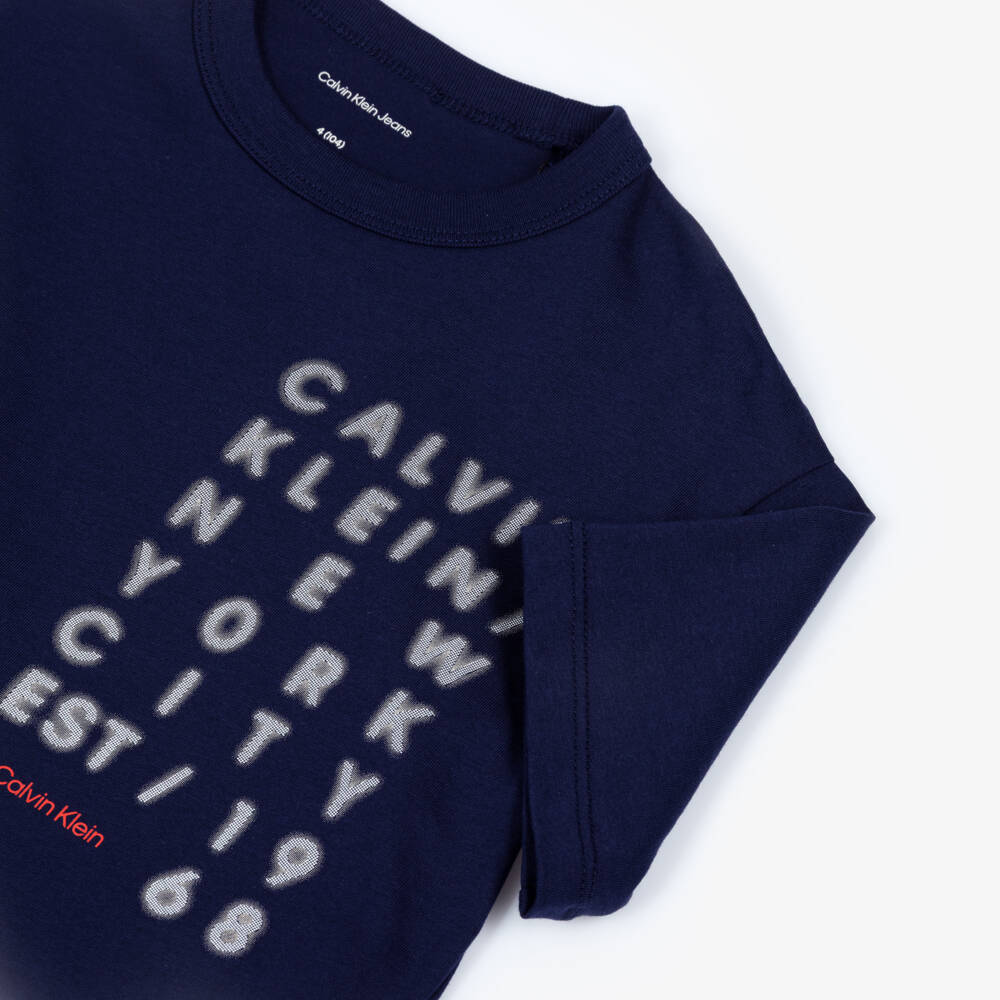 Calvin Klein-Boys Navy Blue Cotton New York Logo T-Shirt | Childrensalon Outlet