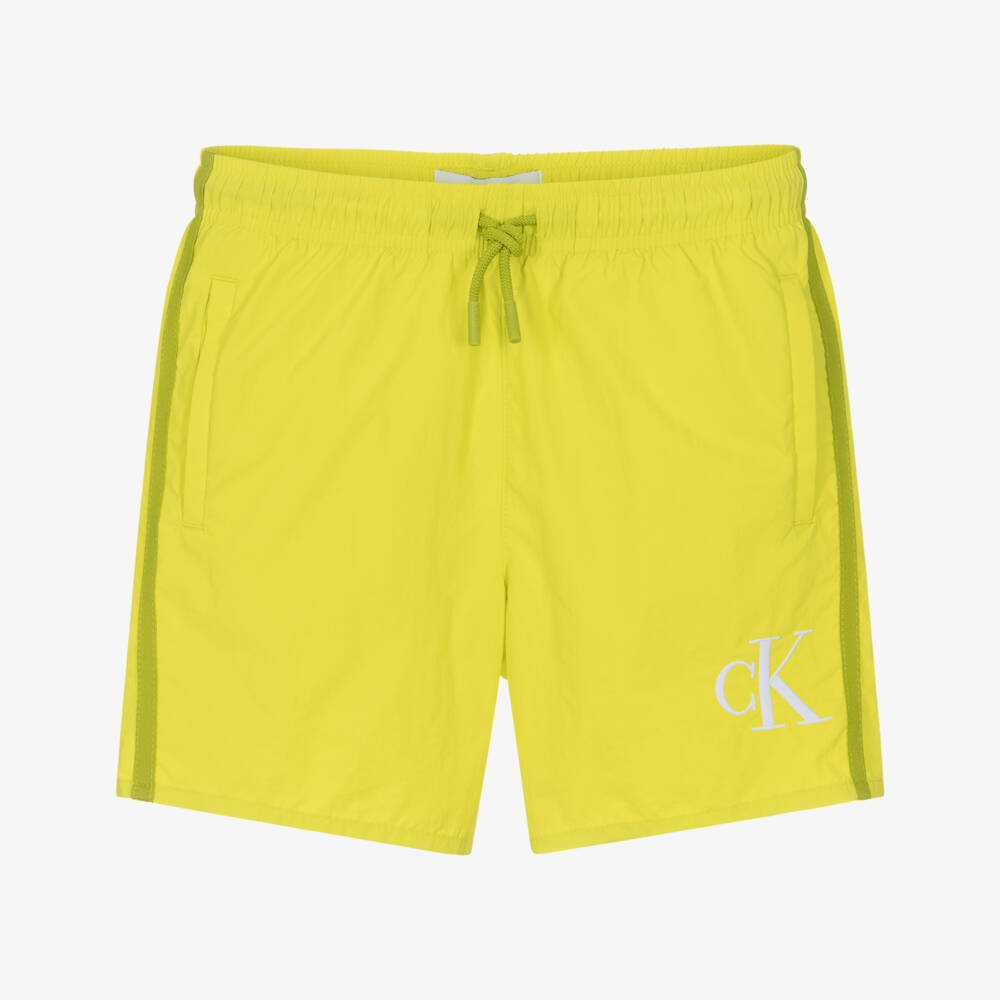 Calvin Klein-Boys Neon Yellow Drawstring Swim Shorts | Childrensalon Outlet