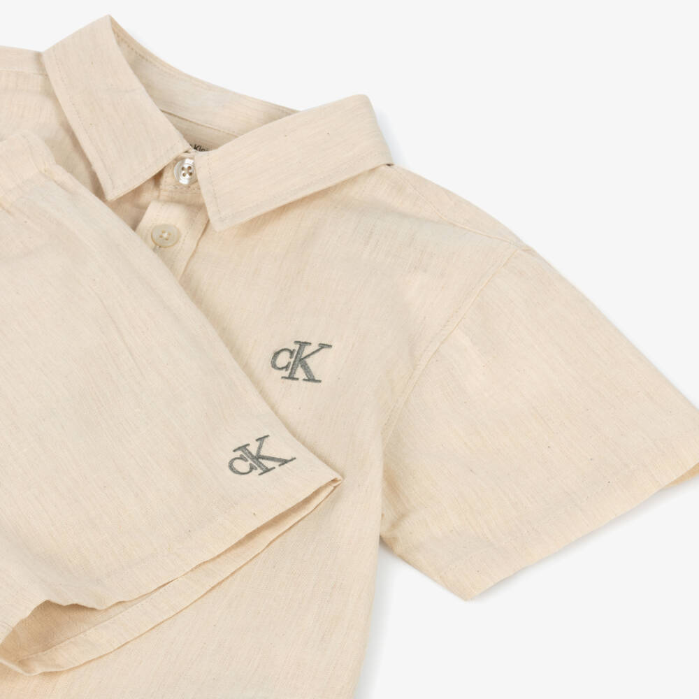 Calvin Klein-Boys Neutral Beige Linen Ensemble | Childrensalon Outlet