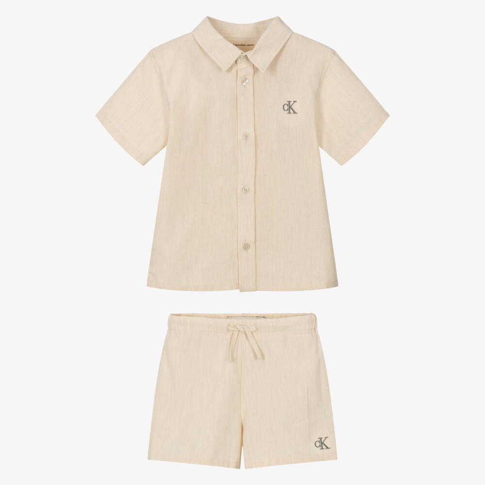 Calvin Klein-Boys Neutral Beige Linen Ensemble | Childrensalon Outlet