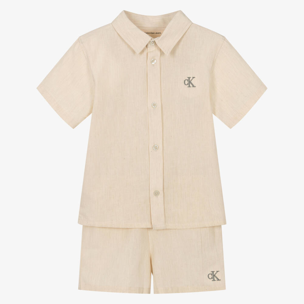 Calvin Klein-Boys Neutral Beige Linen Ensemble | Childrensalon Outlet