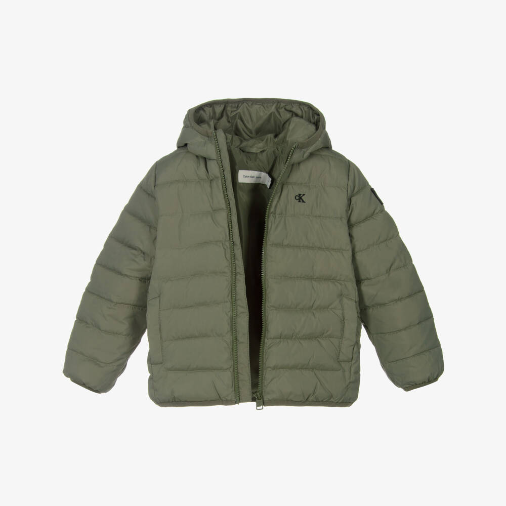 Calvin Klein-جاكيت مبطن بغطاء رأس زيتوني للأولاد | Childrensalon Outlet