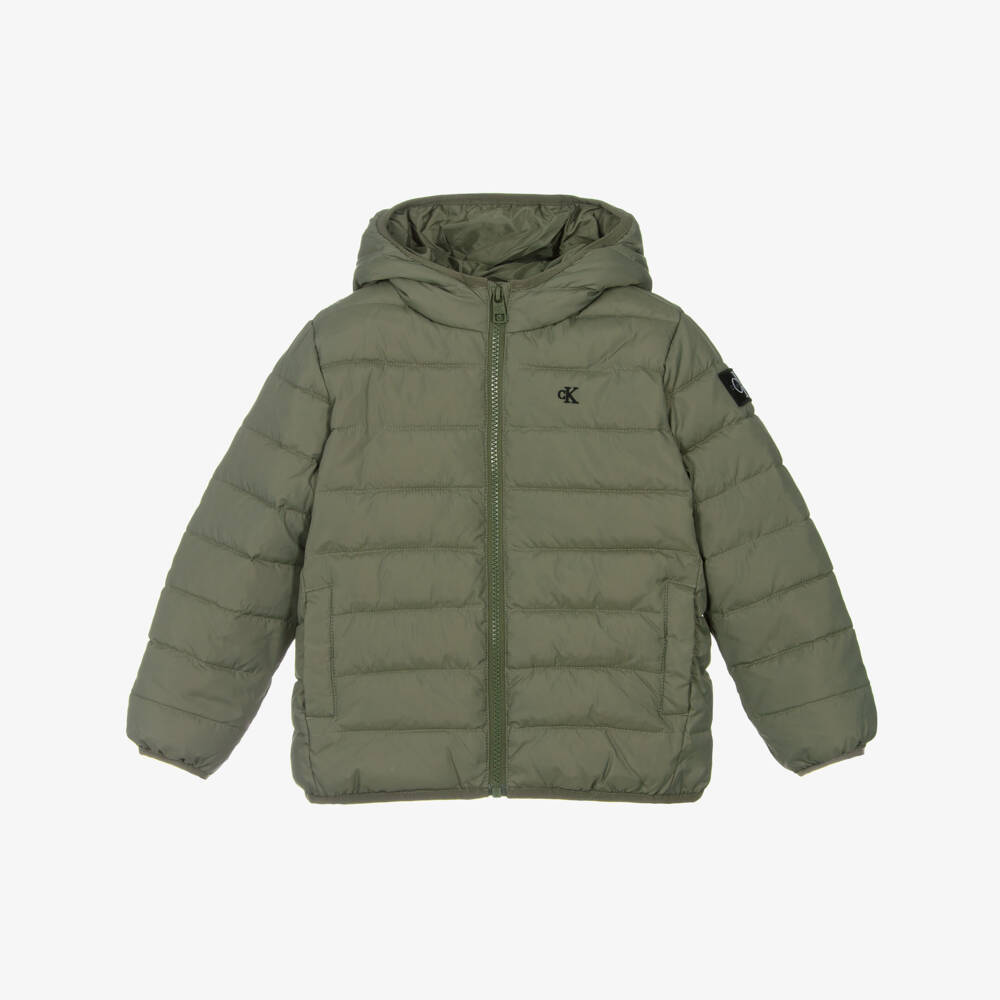 Calvin Klein-جاكيت مبطن بغطاء رأس زيتوني للأولاد | Childrensalon Outlet