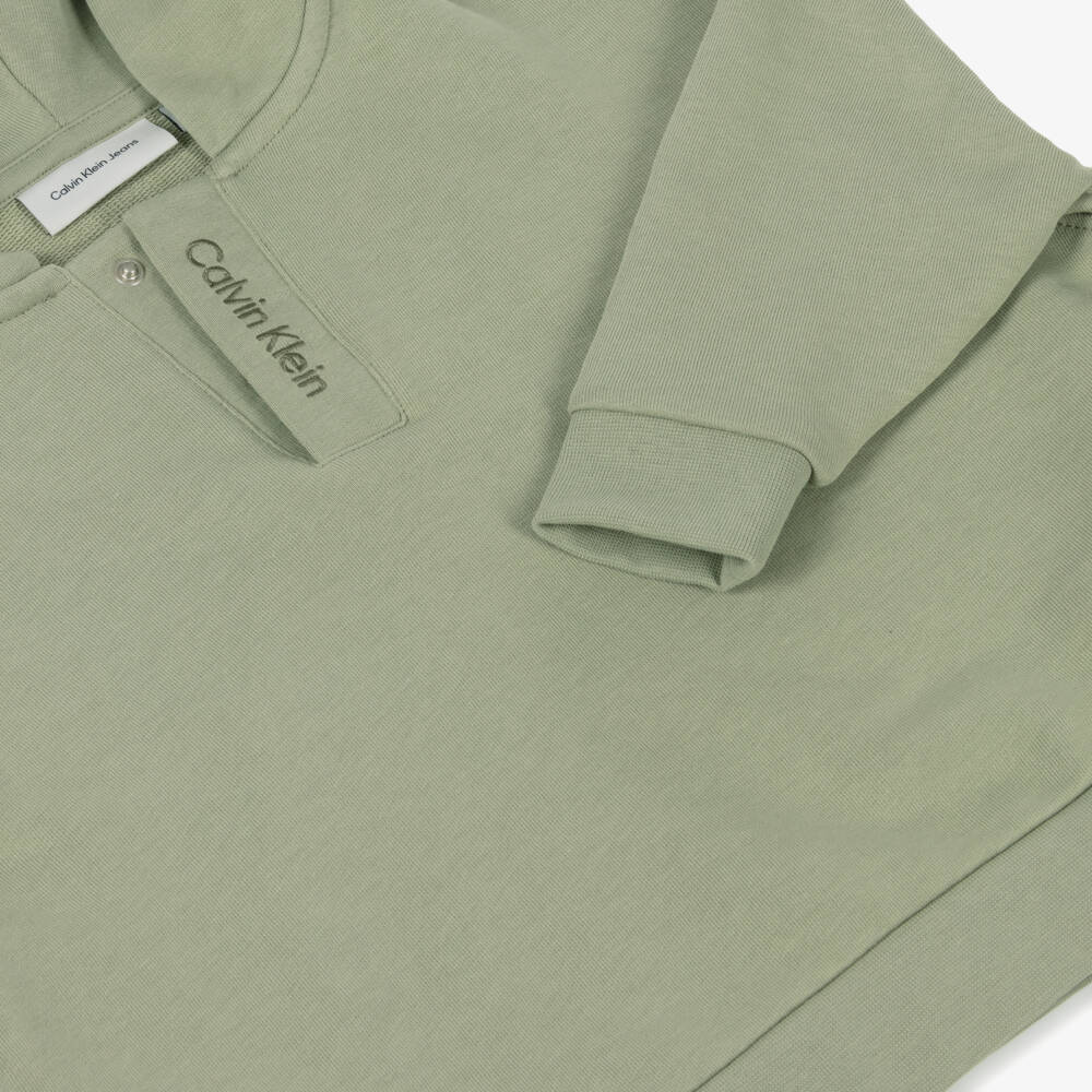 Calvin Klein-Boys Organic Green Jersey Hoodie | Childrensalon Outlet