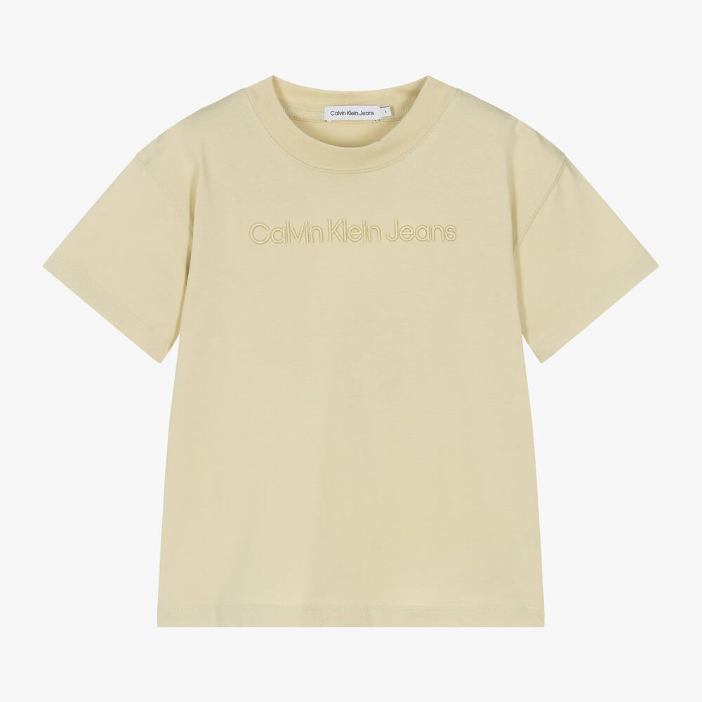 Calvin Klein-Boys Pale Green Cotton T-Shirt | Childrensalon Outlet