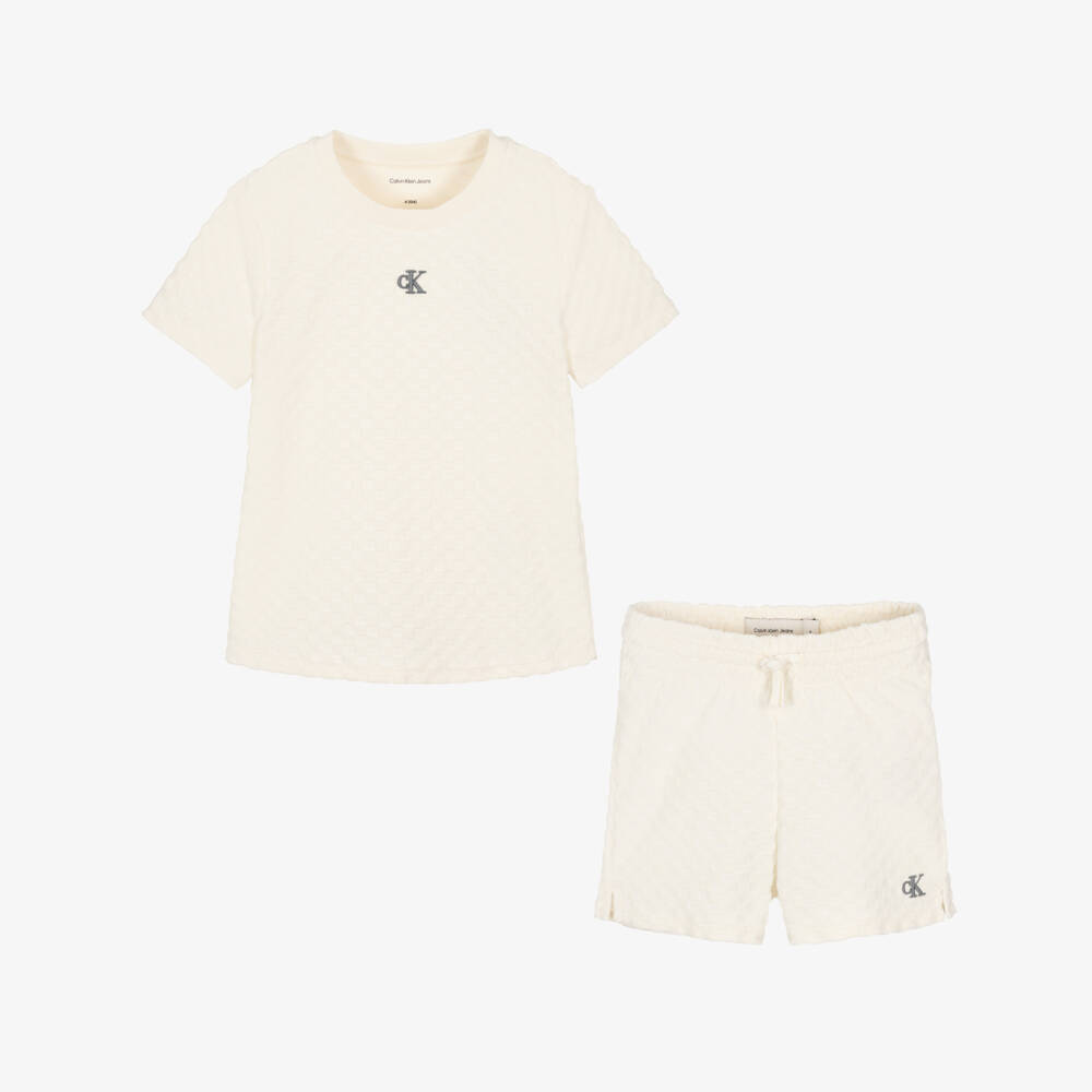Calvin Klein-Boys Plush Ivory Shorts Ensemble | Childrensalon Outlet