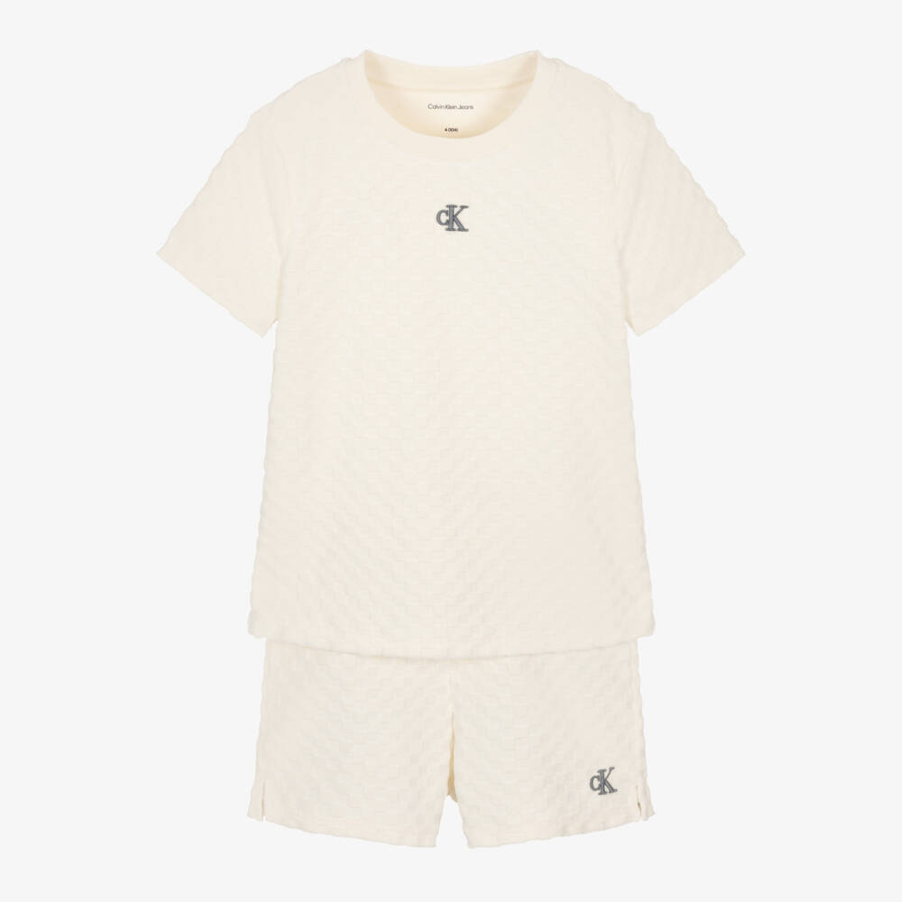 Calvin Klein-Кремовый плюшевый комплект шорт для мальчиков | Childrensalon Outlet