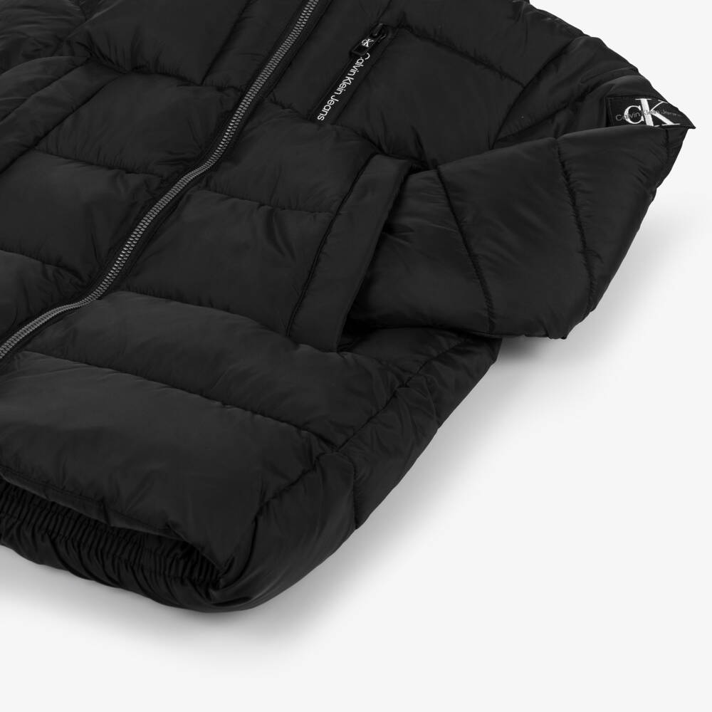 Calvin Klein-Boys Quilted Black Hooded Coat | Childrensalon Outlet