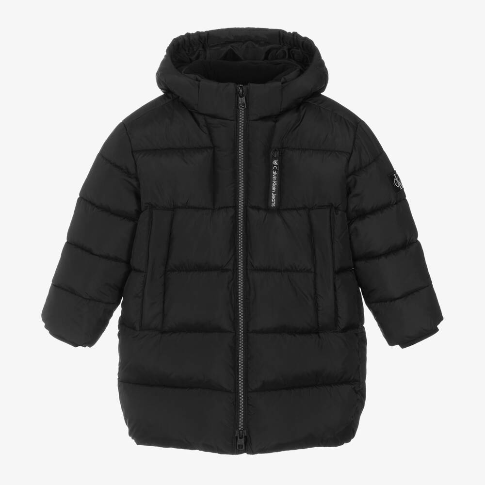 Calvin Klein-Boys Quilted Black Hooded Coat | Childrensalon Outlet