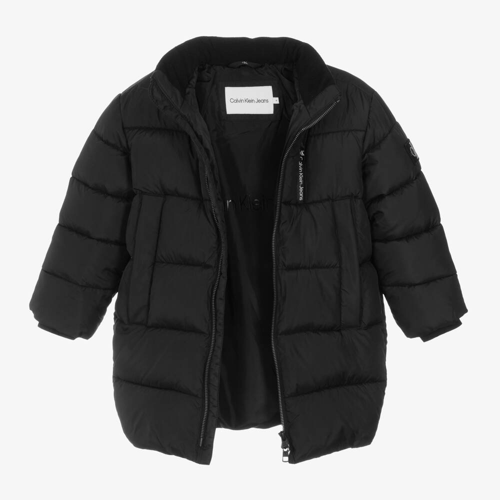 Calvin Klein-Boys Quilted Black Hooded Coat | Childrensalon Outlet