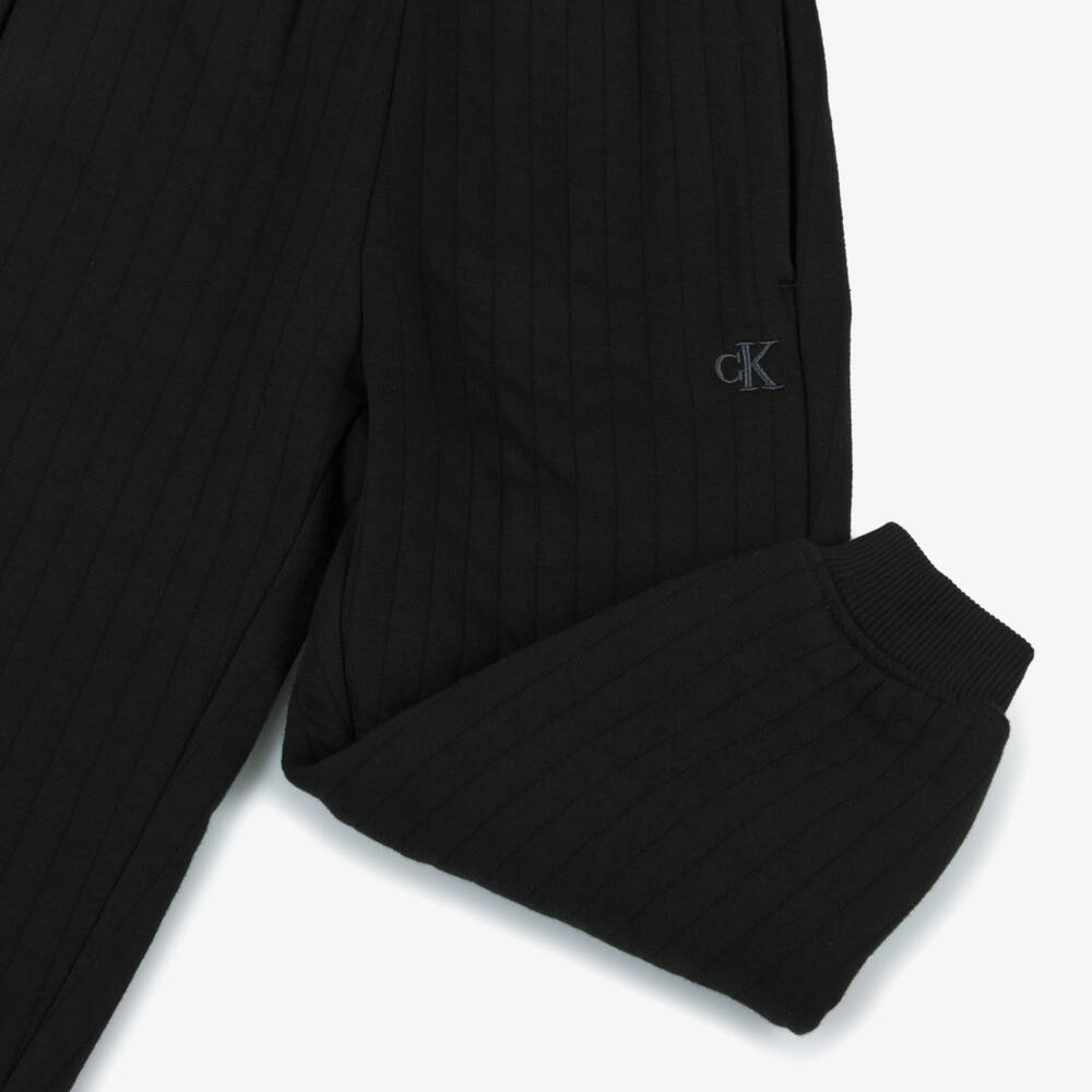 Calvin Klein-Boys Quilted Black Jersey Trousers | Childrensalon Outlet
