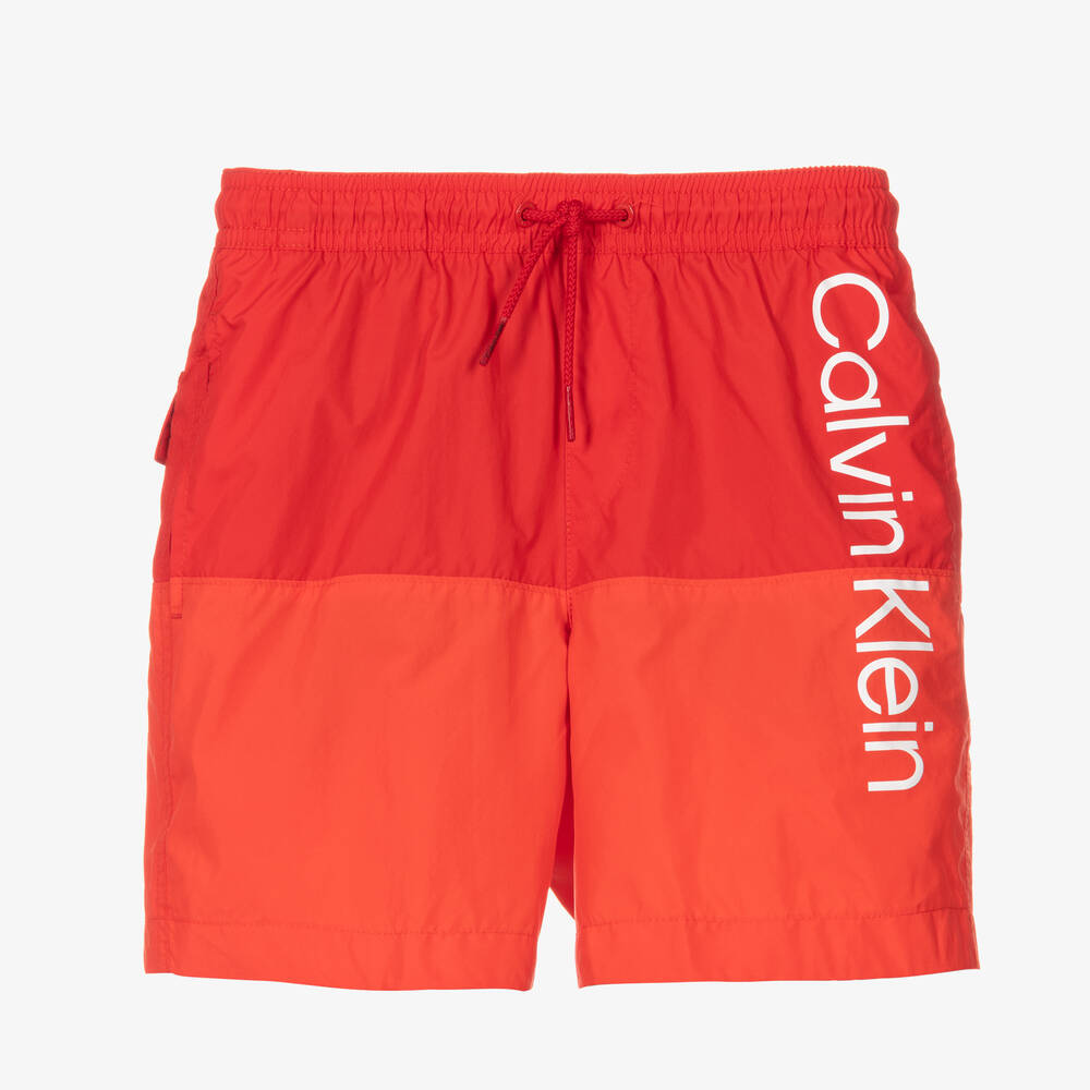 Calvin Klein - Boys Red Logo Swim Shorts | Childrensalon