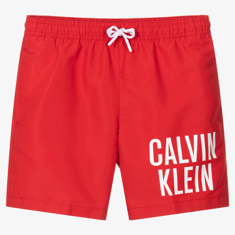 Calvin Klein - Boys Red Logo Swim Shorts | Childrensalon