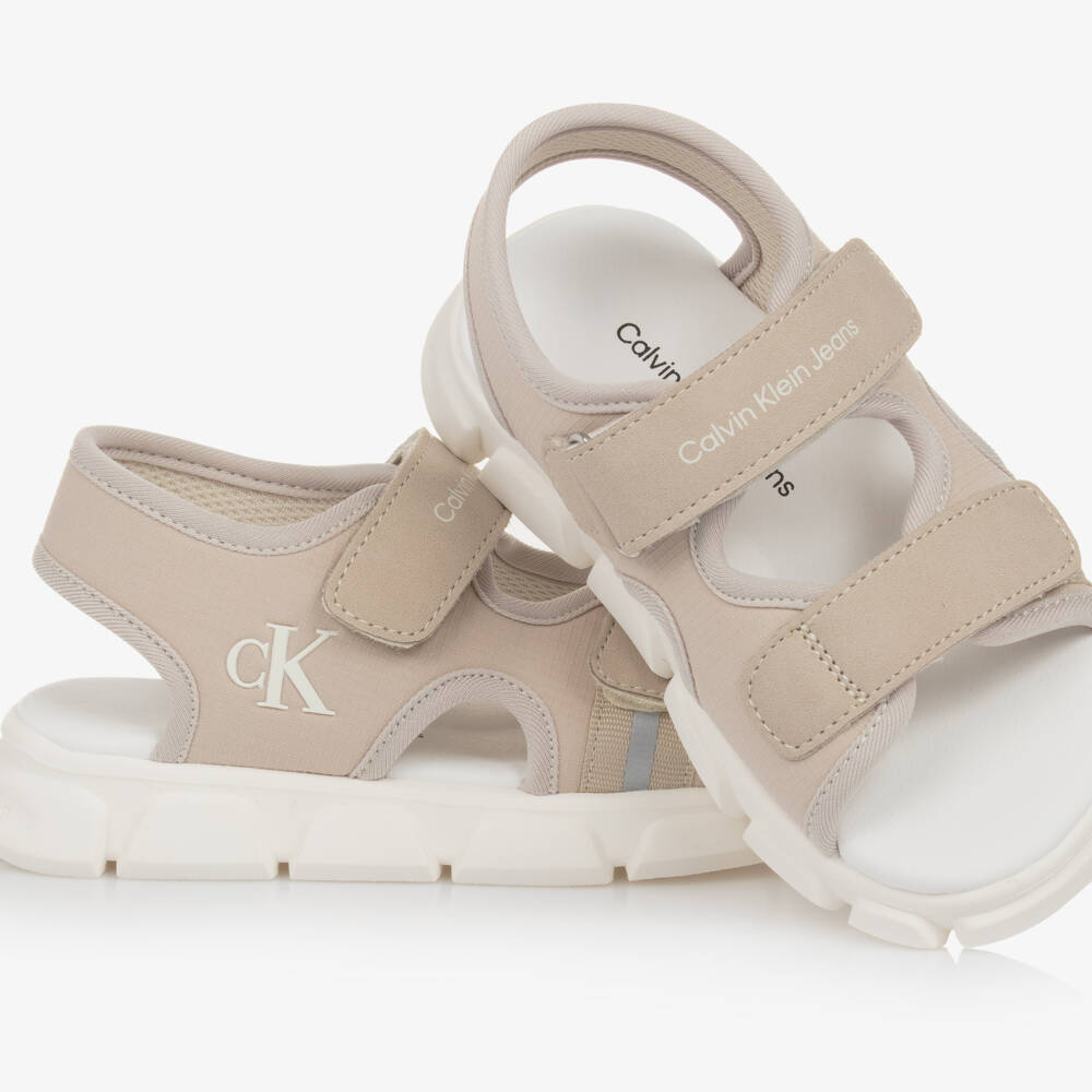 Calvin Klein-Boys Ripstop Beige Velcro Sandals | Childrensalon Outlet