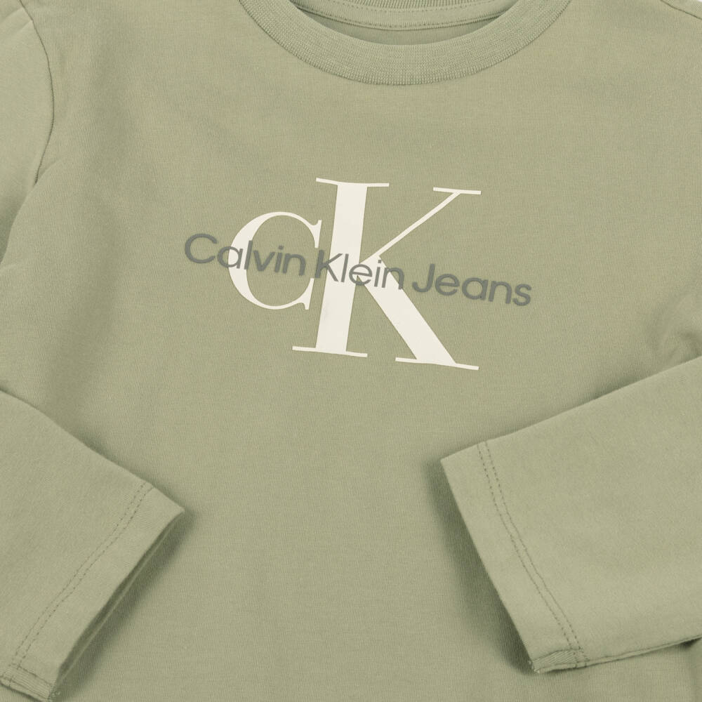 Calvin Klein-Boys Sage Green Long Sleeve Tee | Childrensalon Outlet