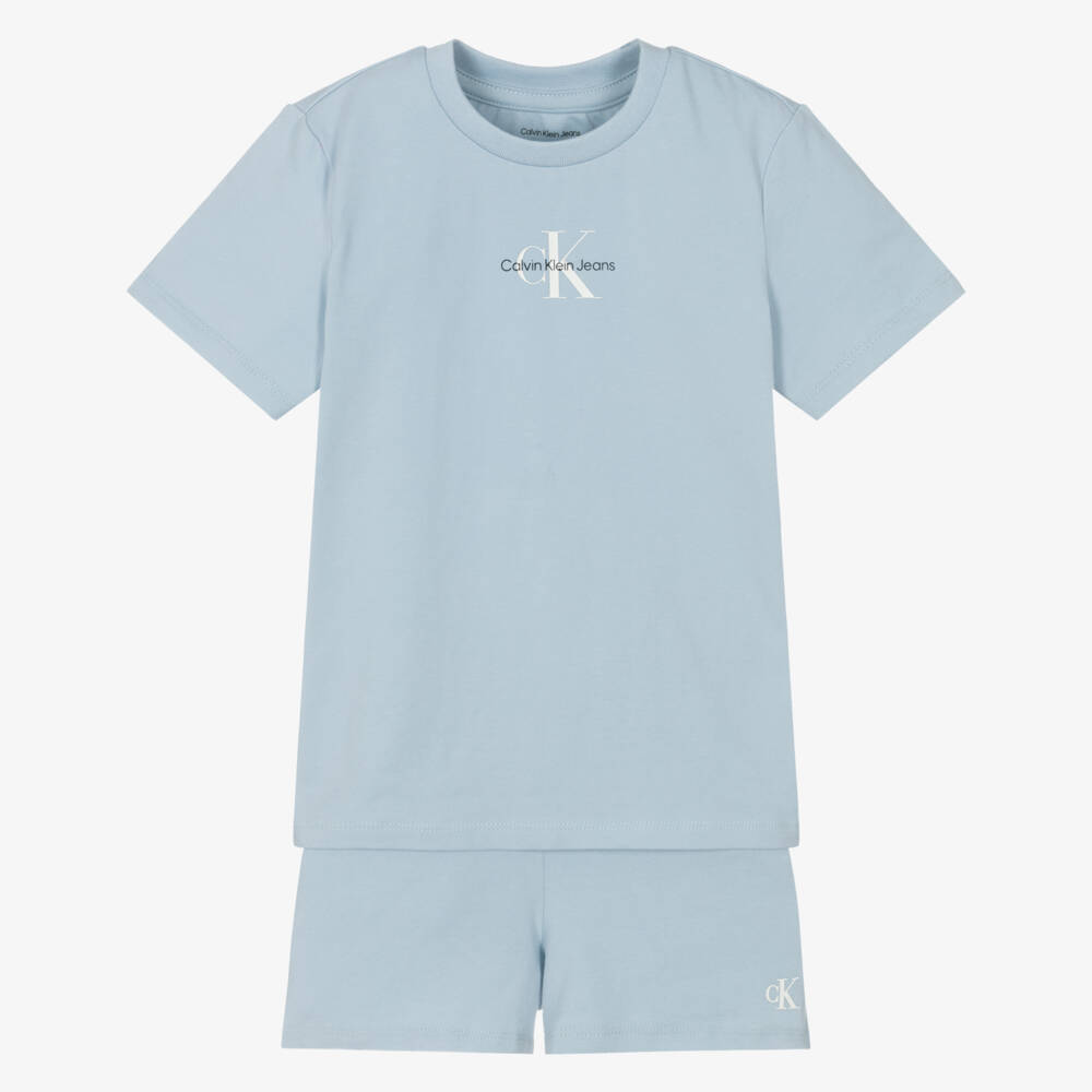 Calvin Klein-Boys Sky-Hued Jersey Shorts Ensemble | Childrensalon Outlet