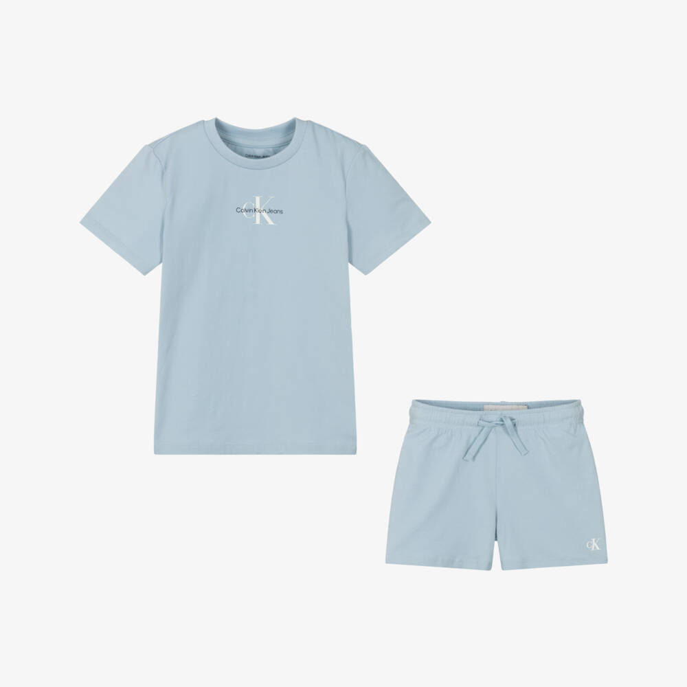 Calvin Klein-Boys Sky-Hued Jersey Shorts Ensemble | Childrensalon Outlet