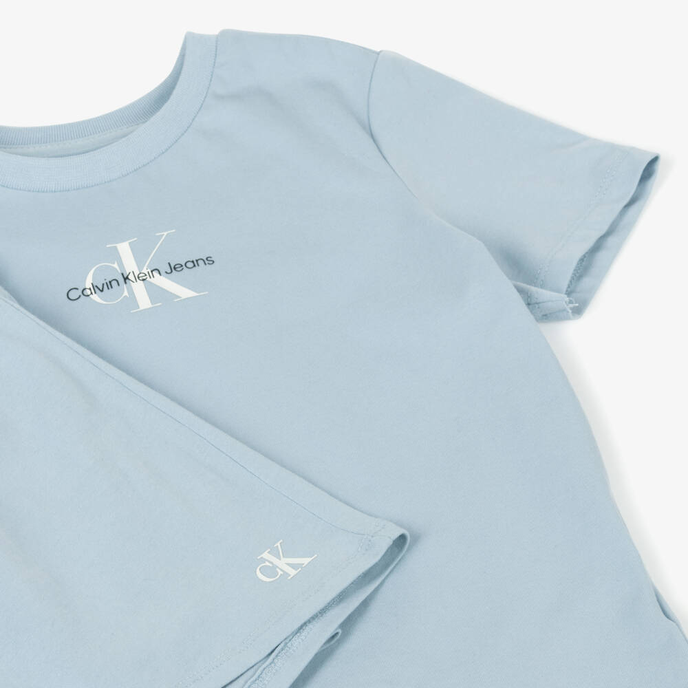 Calvin Klein-Boys Sky-Hued Jersey Shorts Ensemble | Childrensalon Outlet