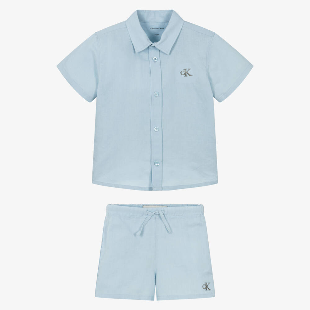 Calvin Klein-Boys Sky Linen-Blend Shorts Ensemble | Childrensalon Outlet
