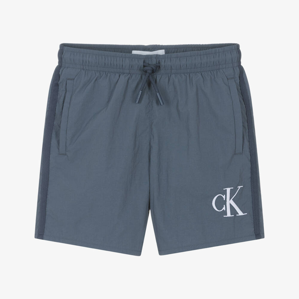 Calvin Klein-Boys Slate Grey Drawstring Swim Shorts | Childrensalon Outlet