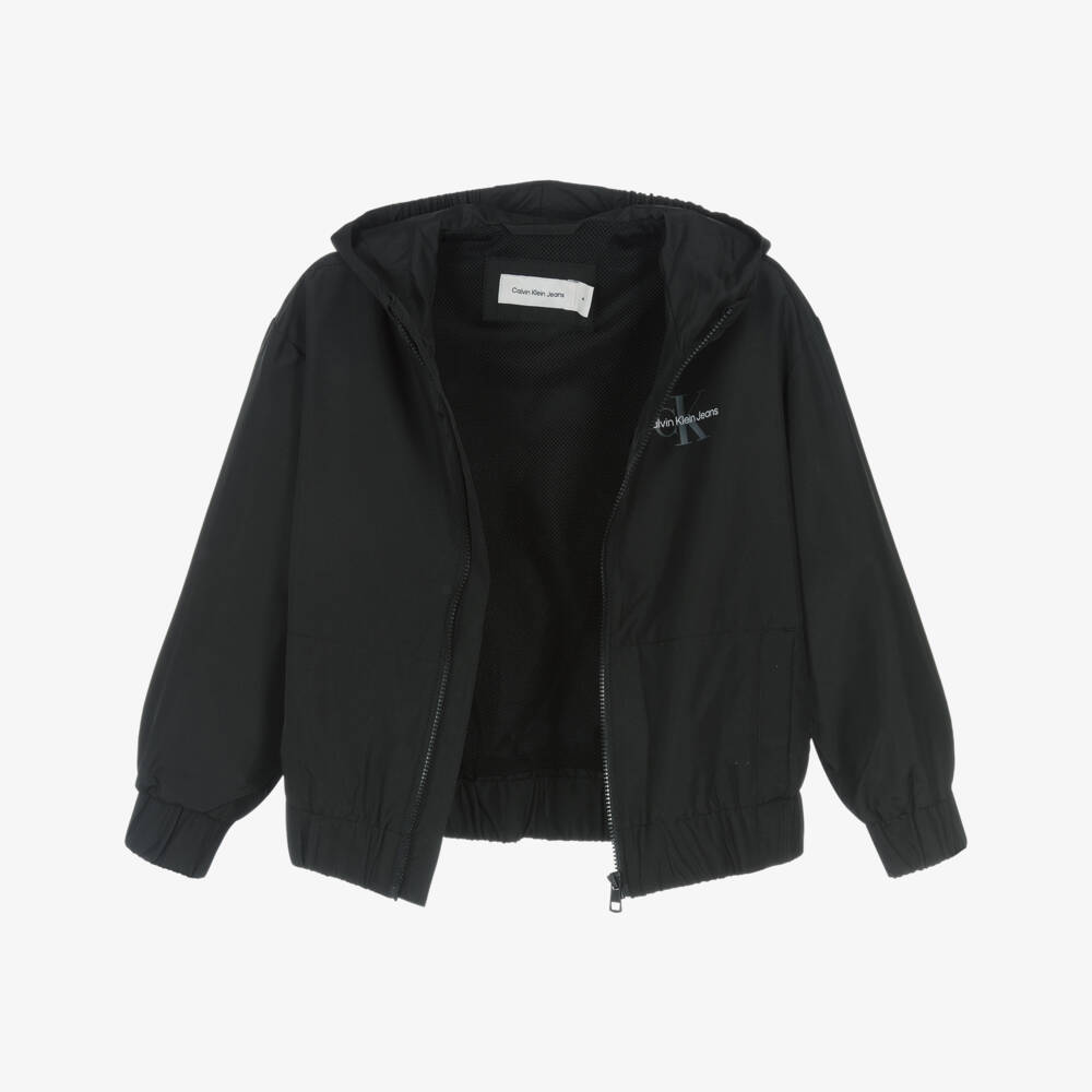 كالفين كلاين-جاكيت أسود أنيق بغطاء للرأس للأولاد | Childrensalon Outlet