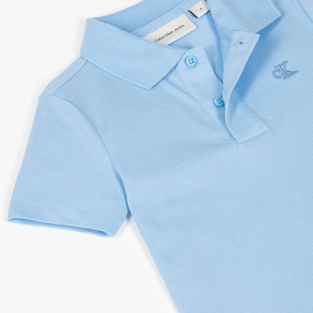 Calvin Klein-Boys Soft Blue Cotton Polo Tee | Childrensalon Outlet