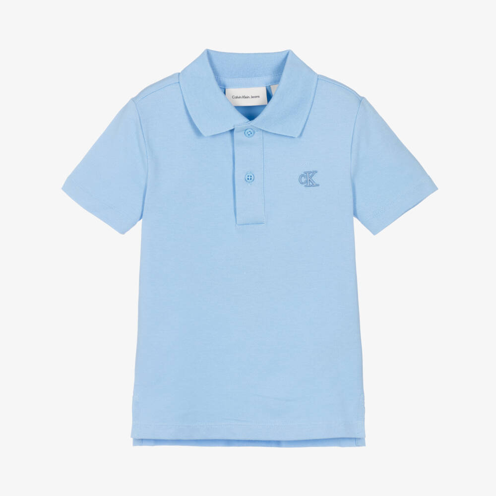 Calvin Klein-Boys Soft Blue Cotton Polo Tee | Childrensalon Outlet