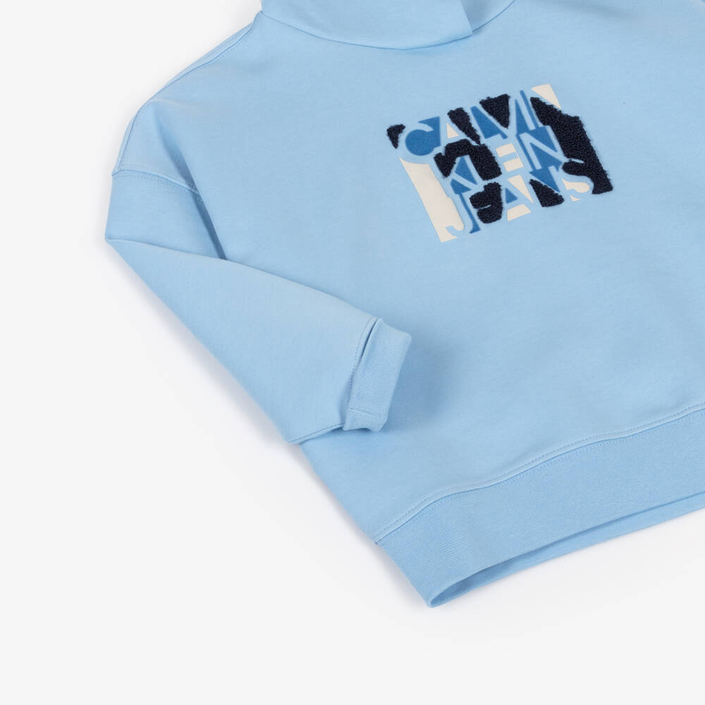 Calvin Klein-Boys Soft Blue Emblem Hoodie | Childrensalon Outlet