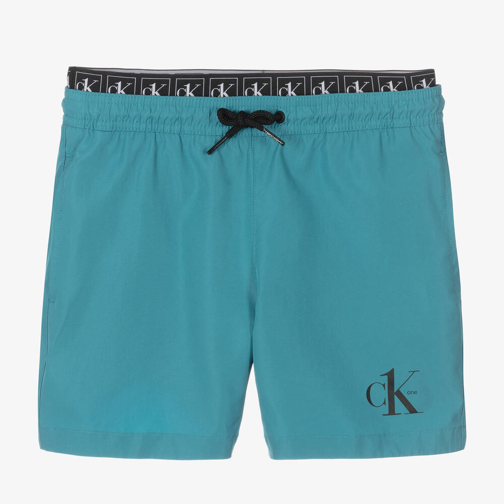 Calvin Klein - Boys Teal Blue Swim Shorts | Childrensalon