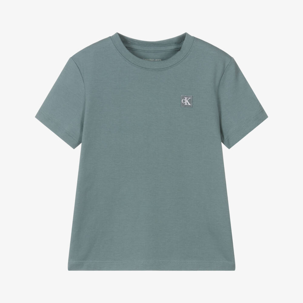 Calvin Klein-Boys Teal Cotton Tee with Badge | Childrensalon Outlet