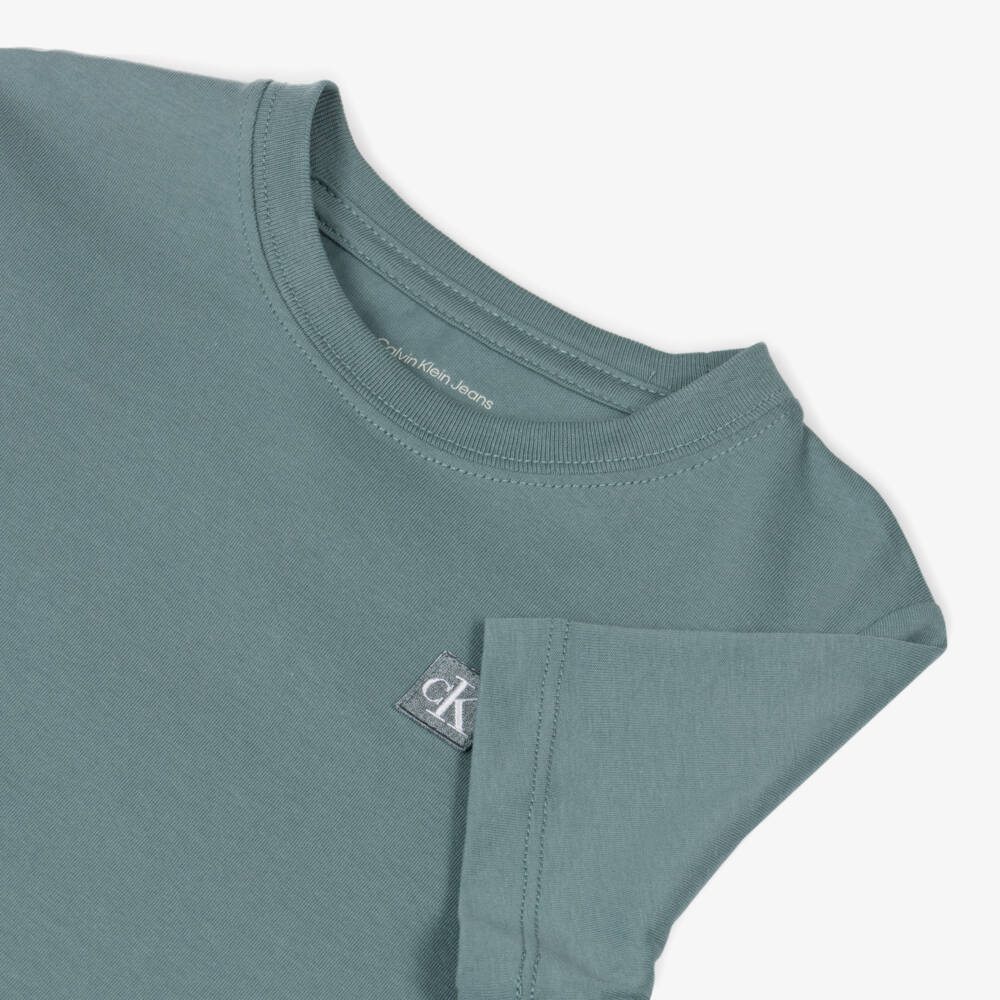 Calvin Klein-Boys Teal Cotton Tee with Badge | Childrensalon Outlet