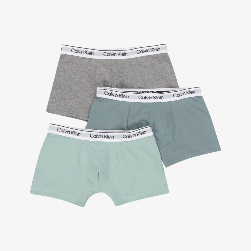 Calvin Klein-Boys Trio Green-Grey Cotton Boxers | Childrensalon Outlet