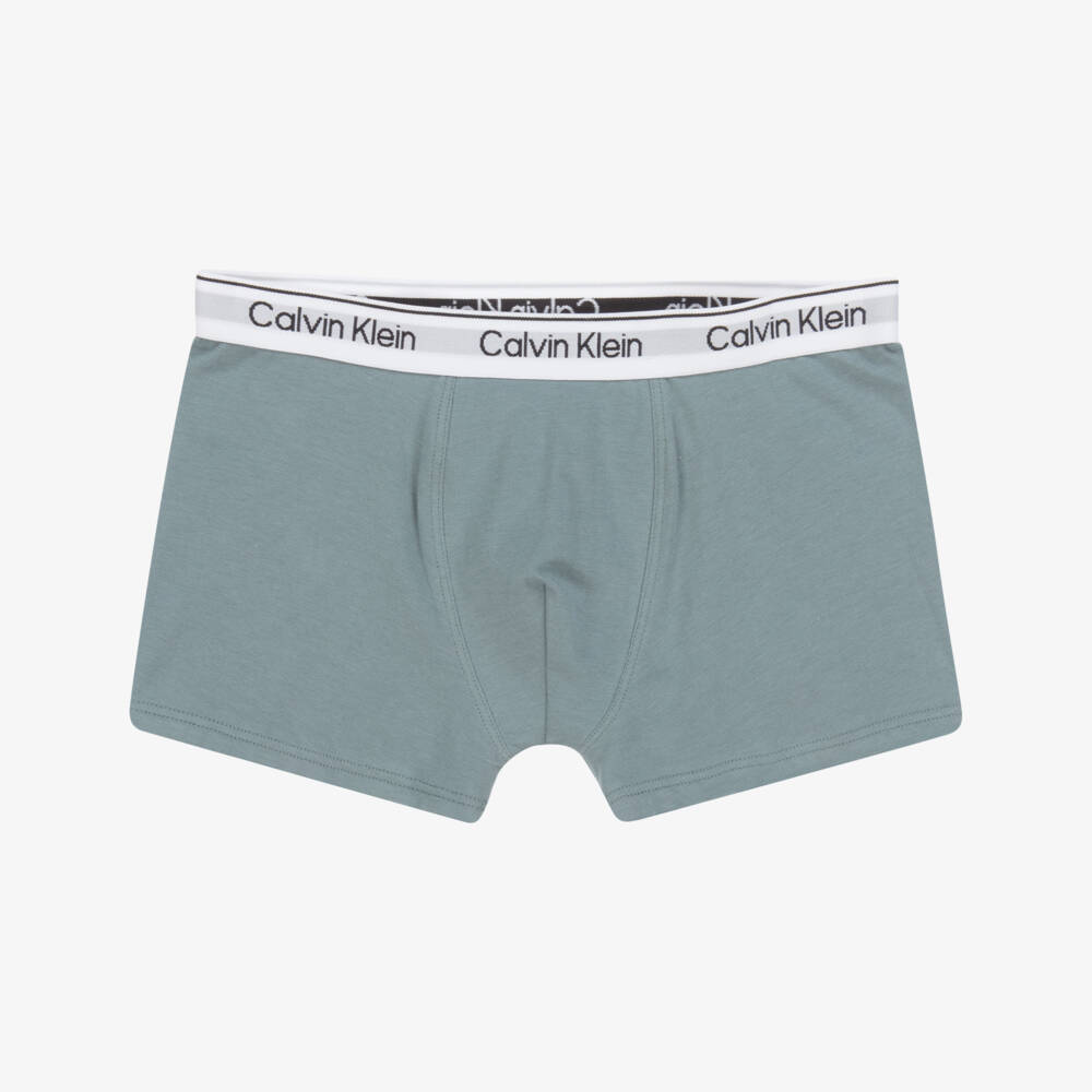 Calvin Klein-Boys Trio Green-Grey Cotton Boxers | Childrensalon Outlet